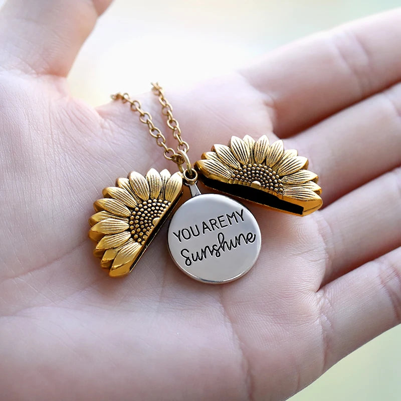 Open Locket You are My Sunshine Sunflower Necklace