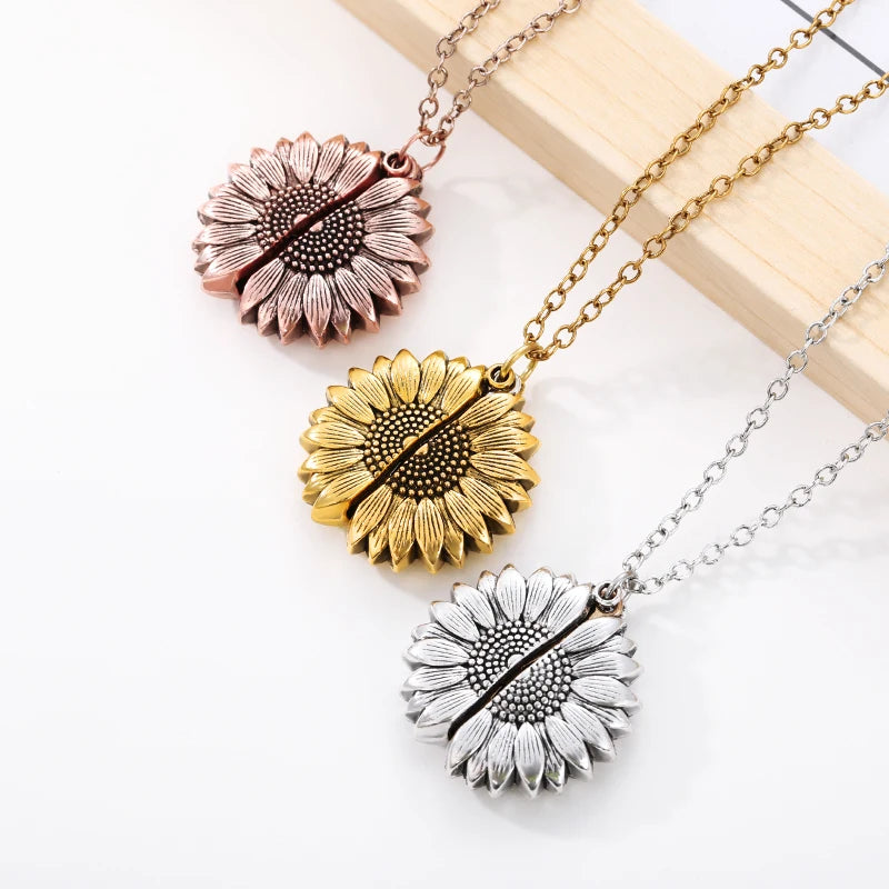 Open Locket You are My Sunshine Sunflower Necklace