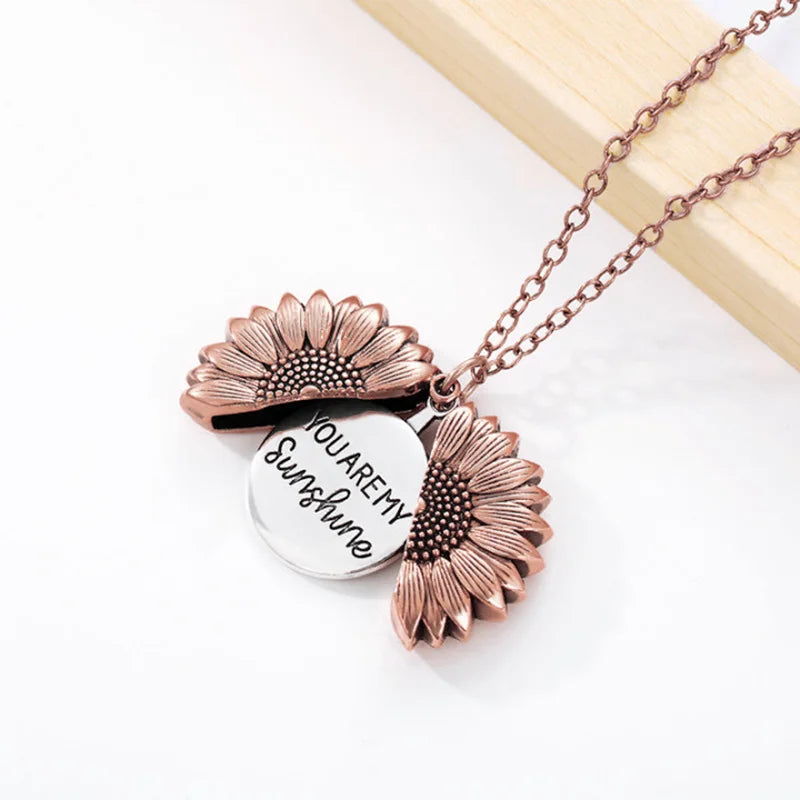 Open Locket You are My Sunshine Sunflower Necklace