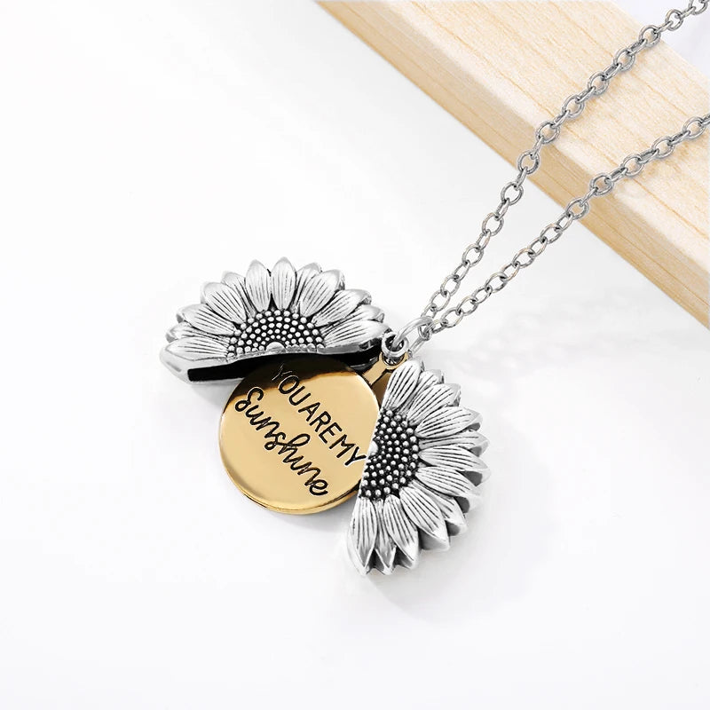 Open Locket You are My Sunshine Sunflower Necklace