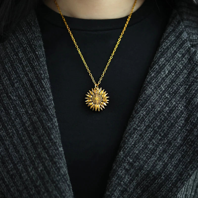 Open Locket You are My Sunshine Sunflower Necklace