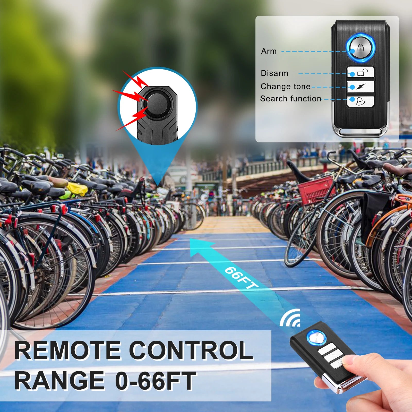 ELECTOP Bicycle Alarm 113dB Anti-Theft Wireless Vibration Remote Control Outdoor Security Protection