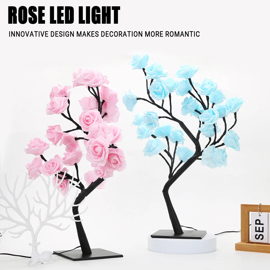 LED Rose Tree Lights USB Plug Fairy Flower Lamp