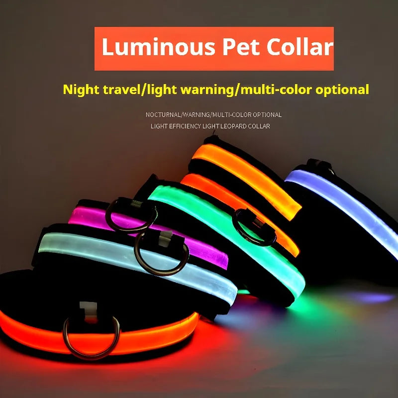 Dog Collar Nylon LED Night Safety Flashing Glow Pet Collar