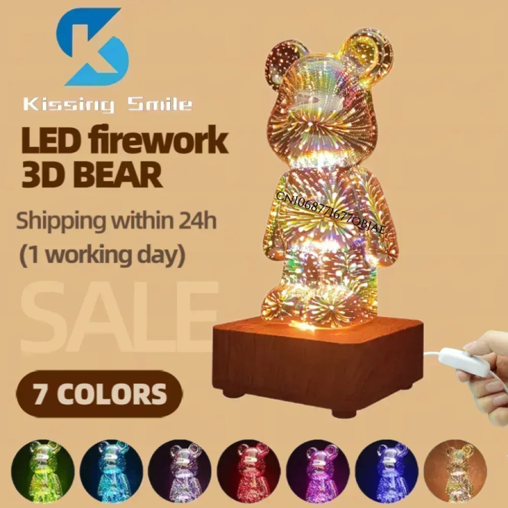 LED 3D Bear Firework Night Light