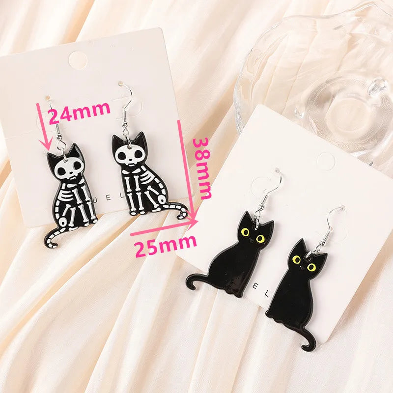 1 Pair Fashion Halloween Black Cat Dangle Earrings For Women