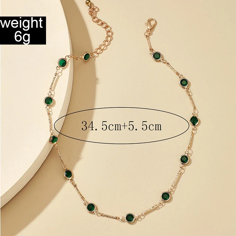 Elegnct Green Crystal Stone Clavicle Chain Necklace