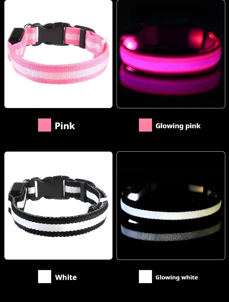 Dog Collar Nylon LED Night Safety Flashing Glow Pet Collar