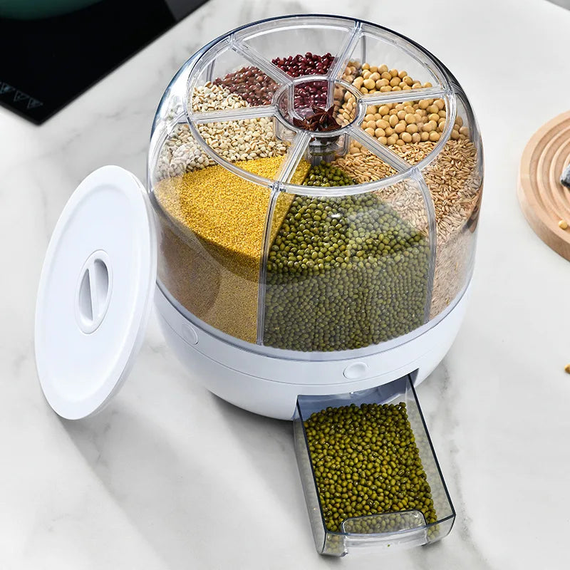 360 Degree Rotating Rice Dispenser Food Container Storage Box