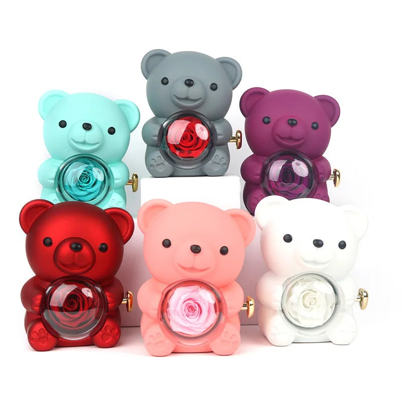 Eternal Rose Teddy Bear Gifts Box with Necklace