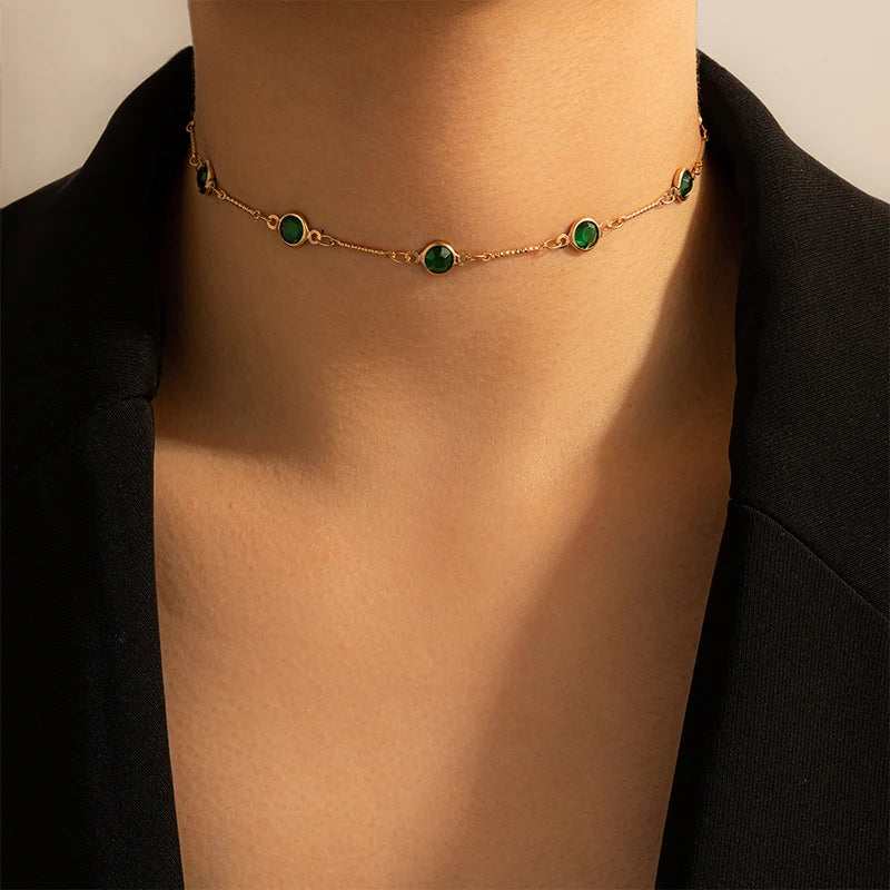 Elegnct Green Crystal Stone Clavicle Chain Necklace