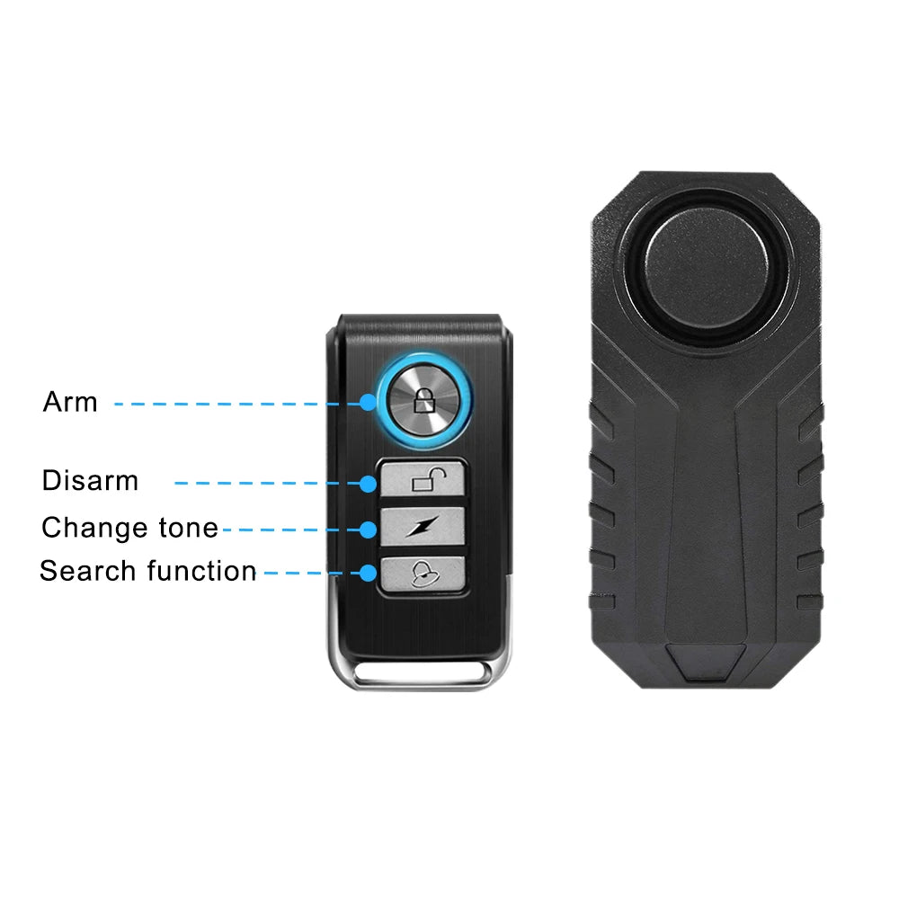 ELECTOP Bicycle Alarm 113dB Anti-Theft Wireless Vibration Remote Control Outdoor Security Protection