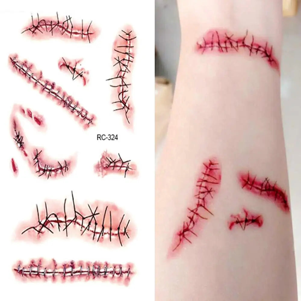 1/3/5PCS Halloween Tattoo Sticker Realistic Terror Wounds Temporary Scar Waterproof