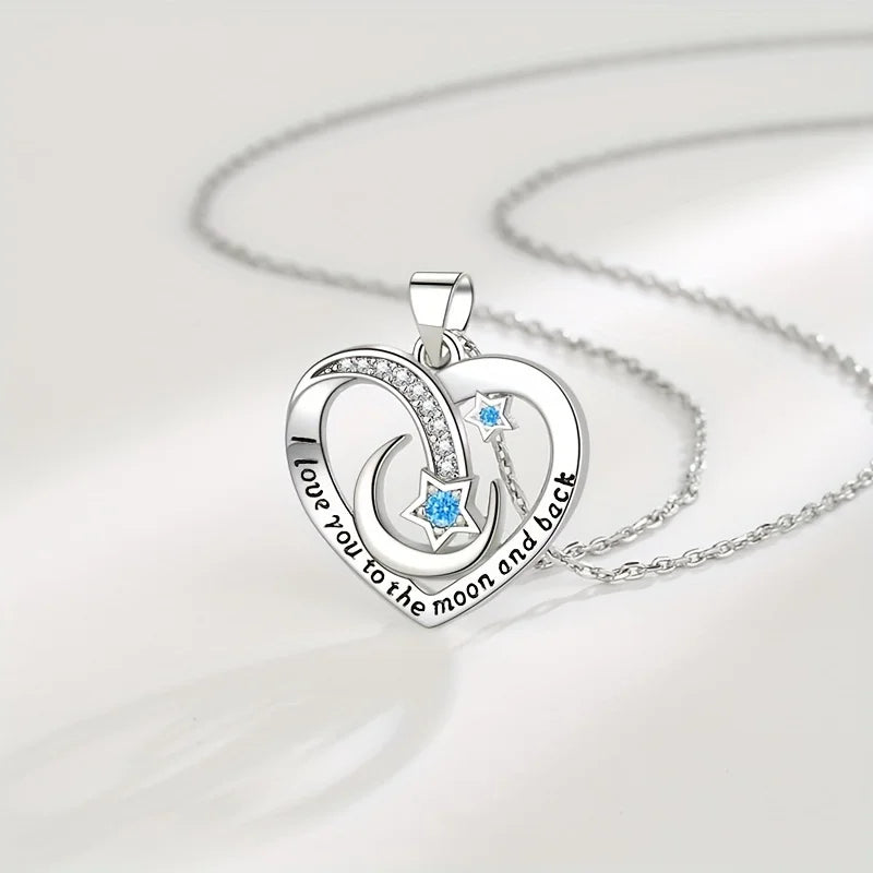 Moon Star Love Heart Necklace With Rose Gift Box