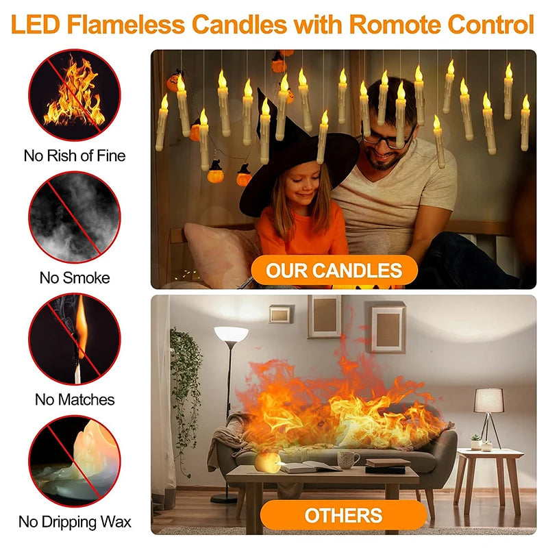 12-36PCS LED Flameless Floating Candle With Remote Control Battery Operated For Halloween