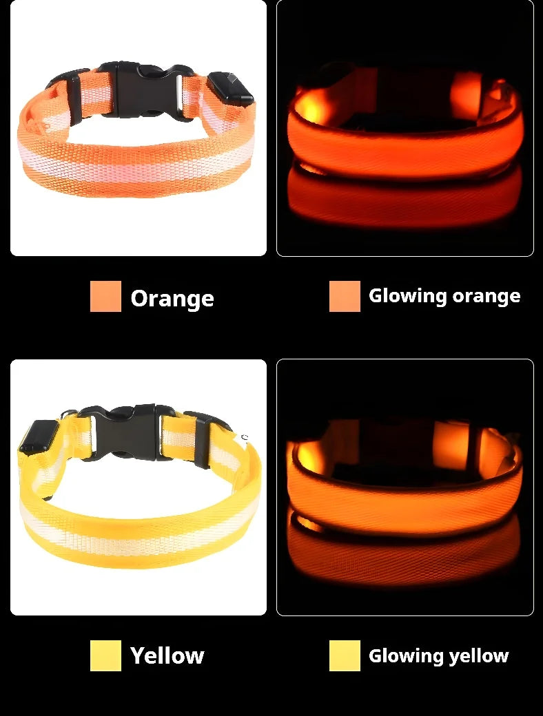 Dog Collar Nylon LED Night Safety Flashing Glow Pet Collar