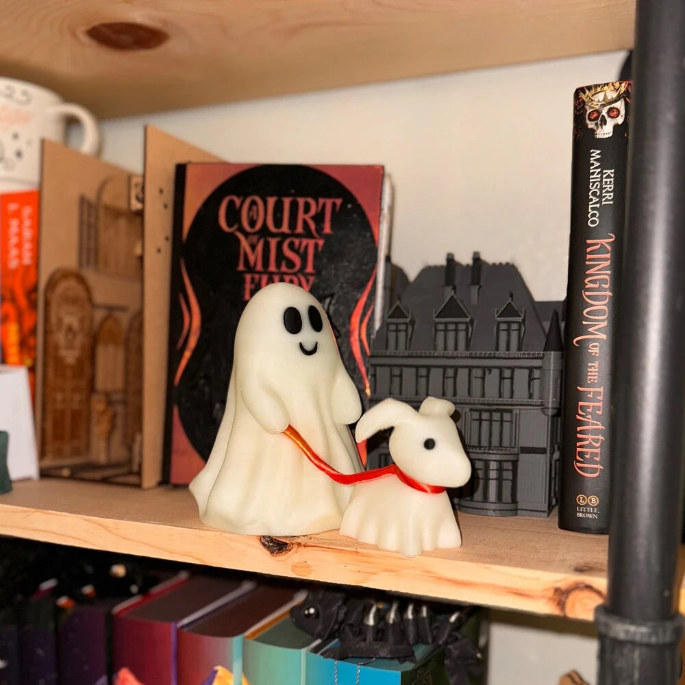 Halloween Ghost Walking Dog Statue Cute Spooky Halloween Ornament Tabletop Decoration