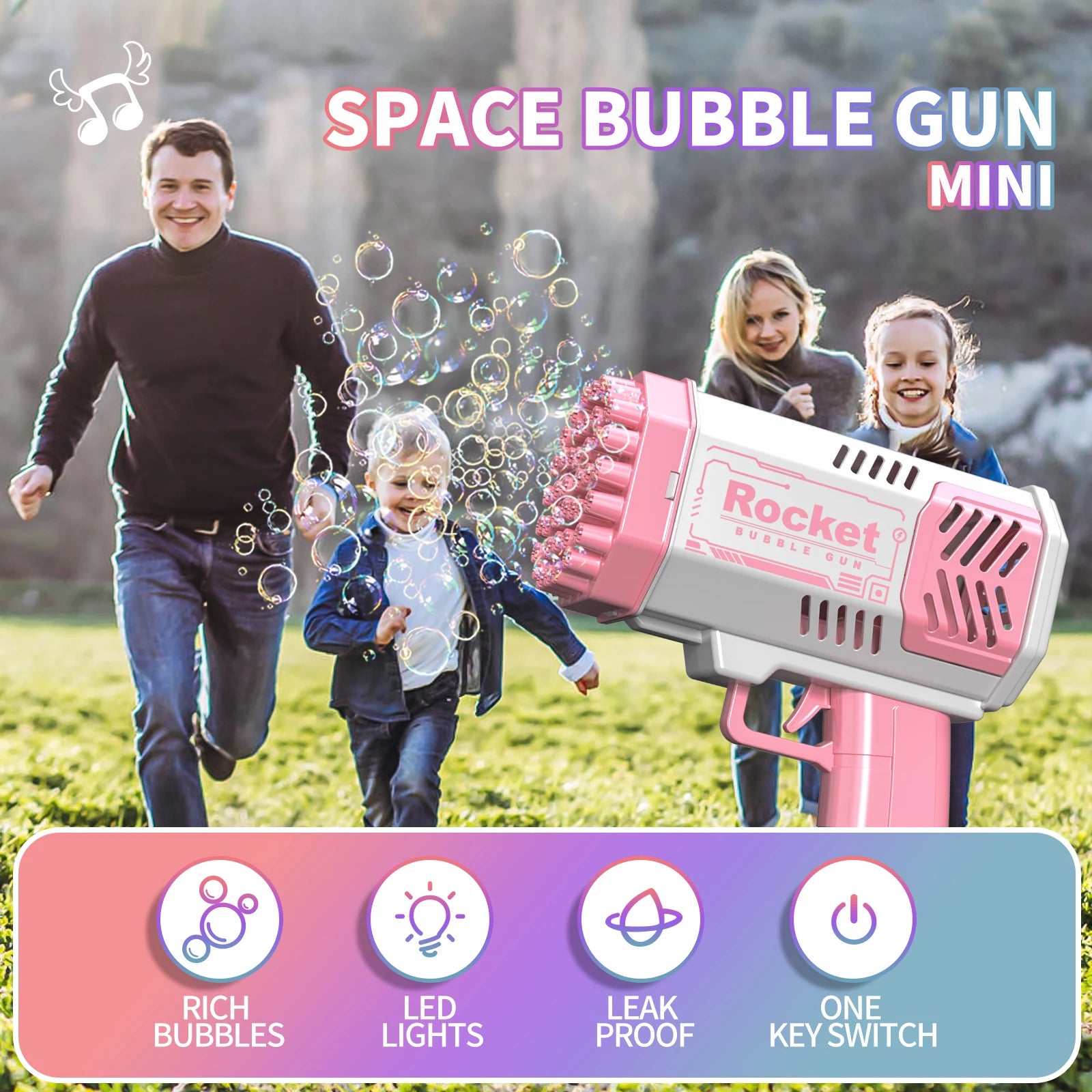 Children's 40 Holes Handheld Electric Automatic Bubble Gun LED Light For Boys And Girls