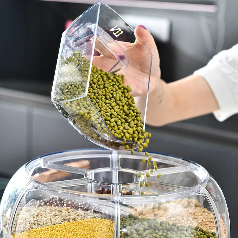 360 Degree Rotating Rice Dispenser Food Container Storage Box