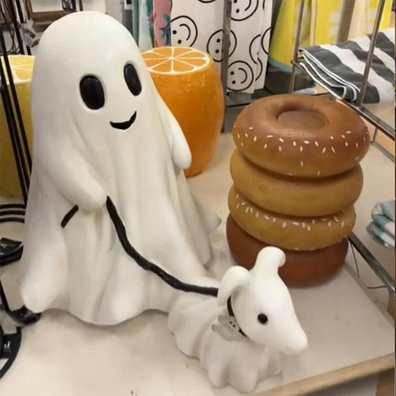 Halloween Ghost Walking Dog Statue Cute Spooky Halloween Ornament Tabletop Decoration