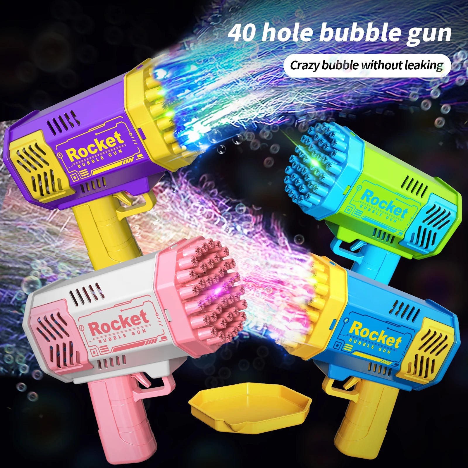 Children's 40 Holes Handheld Electric Automatic Bubble Gun LED Light For Boys And Girls