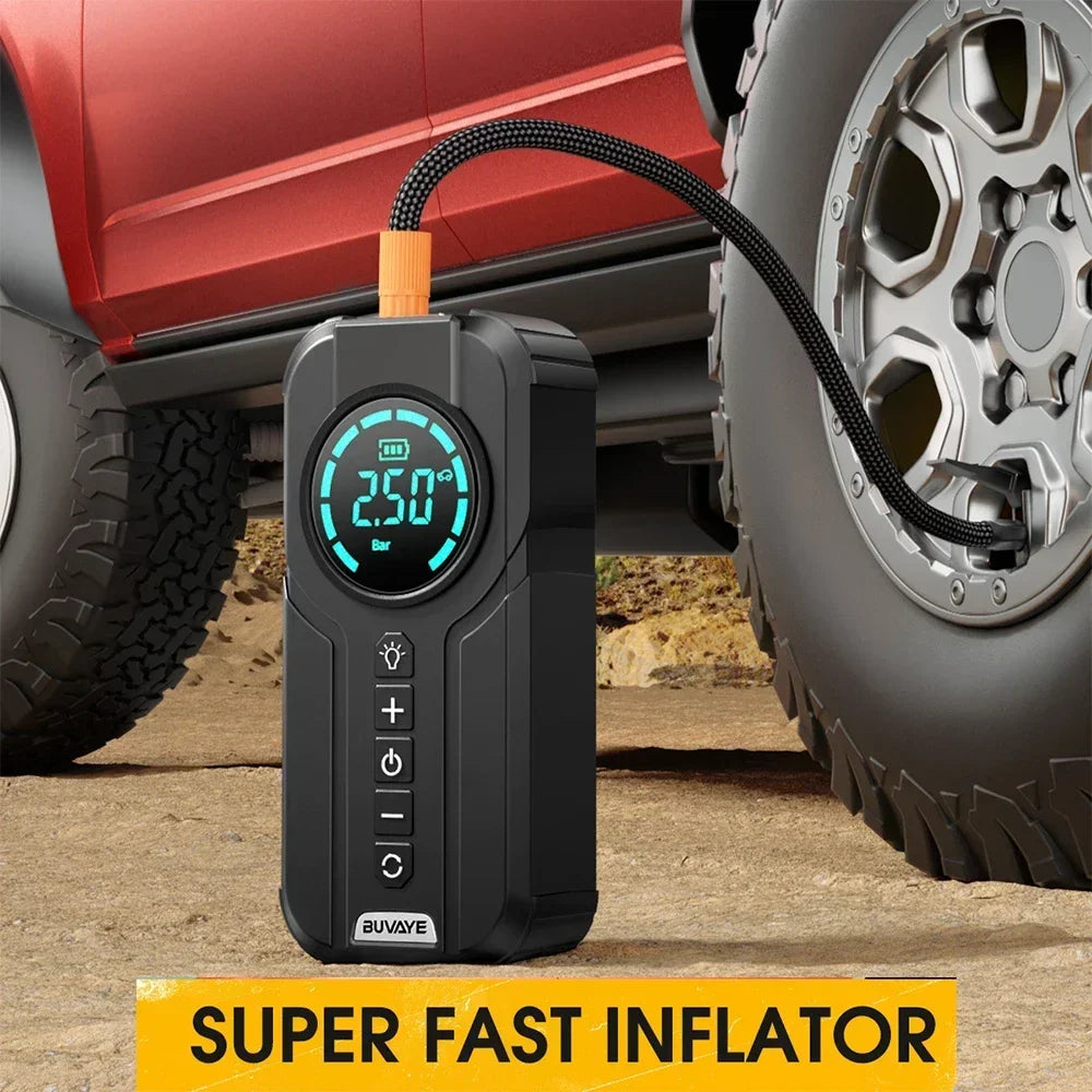 BUVAYE Car Jump Starter Air Pump Portable Air Compressor Tire Inflator Starter With EVA Bag