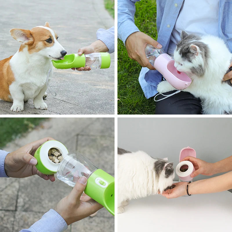 Alimentador portátil para mascotas con botella de agua