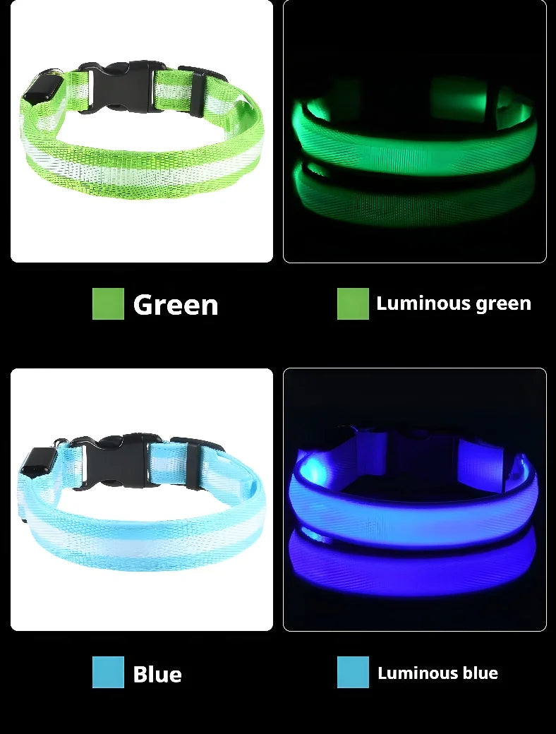 Dog Collar Nylon LED Night Safety Flashing Glow Pet Collar