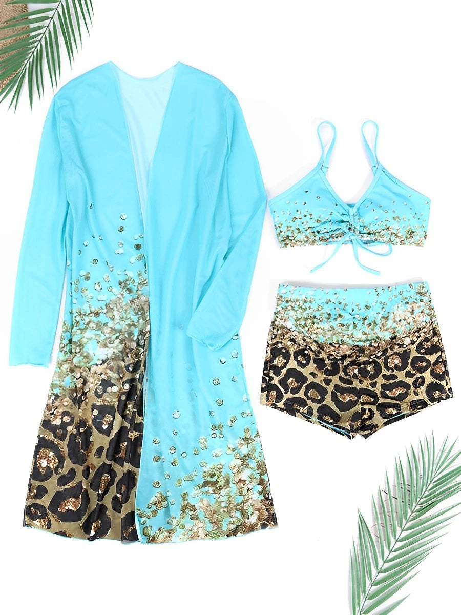 3 Pieces High Waist Bikini Kimono Swimsuit