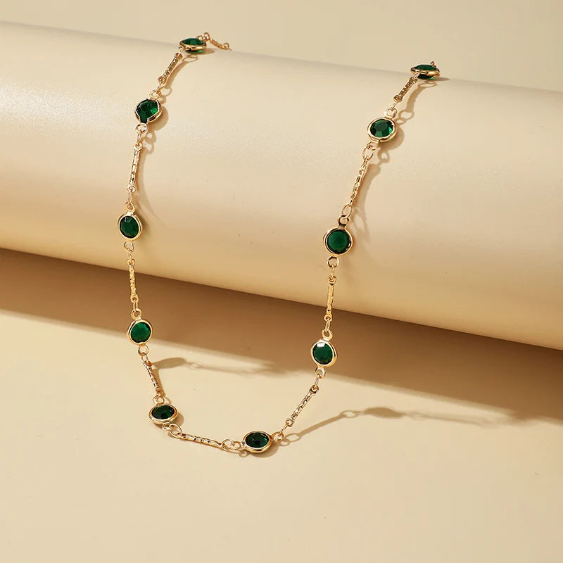 Elegnct Green Crystal Stone Clavicle Chain Necklace