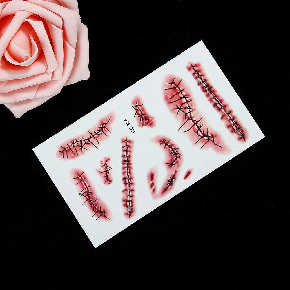 1/3/5PCS Halloween Tattoo Sticker Realistic Terror Wounds Temporary Scar Waterproof