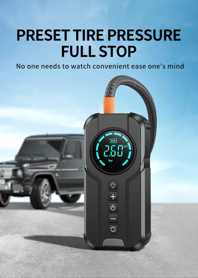 BUVAYE Car Jump Starter Air Pump Portable Air Compressor Tire Inflator Starter With EVA Bag