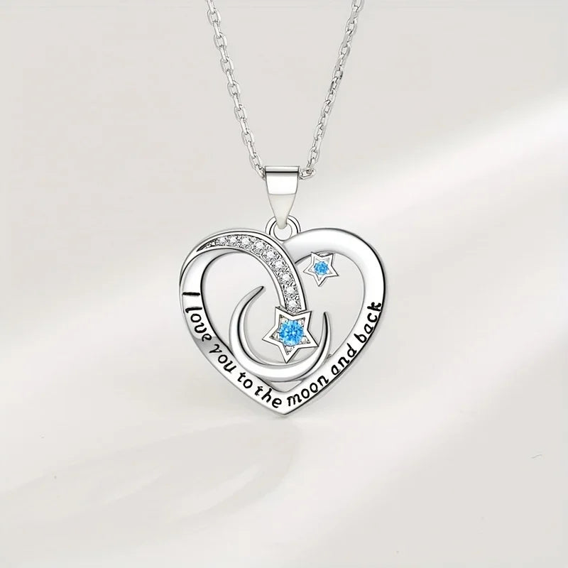 Moon Star Love Heart Necklace With Rose Gift Box