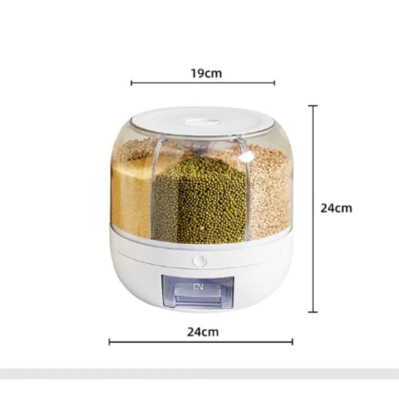 360 Degree Rotating Rice Dispenser Food Container Storage Box