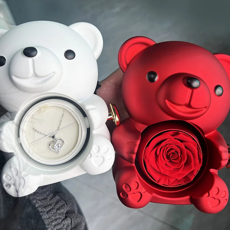 Eternal Rose Teddy Bear Gifts Box with Necklace