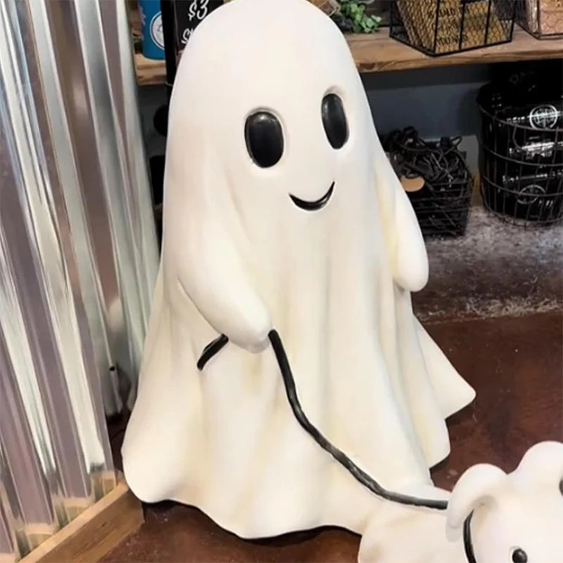 Halloween Ghost Walking Dog Statue Cute Spooky Halloween Ornament Tabletop Decoration