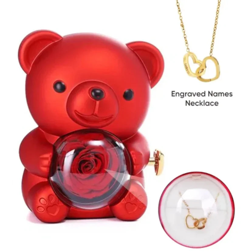 Eternal Rose Teddy Bear Gifts Box with Necklace