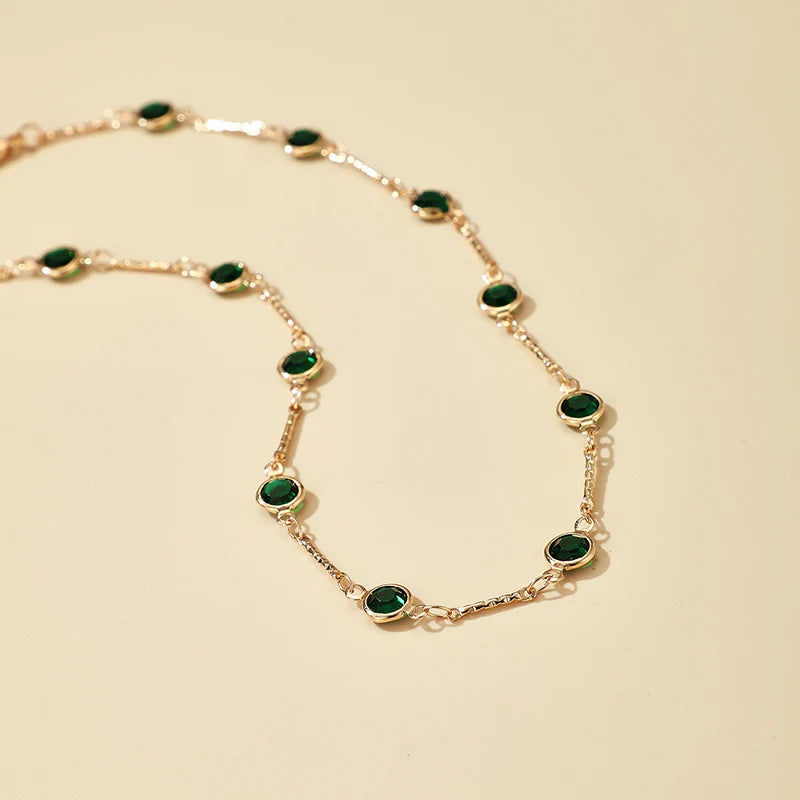 Elegnct Green Crystal Stone Clavicle Chain Necklace