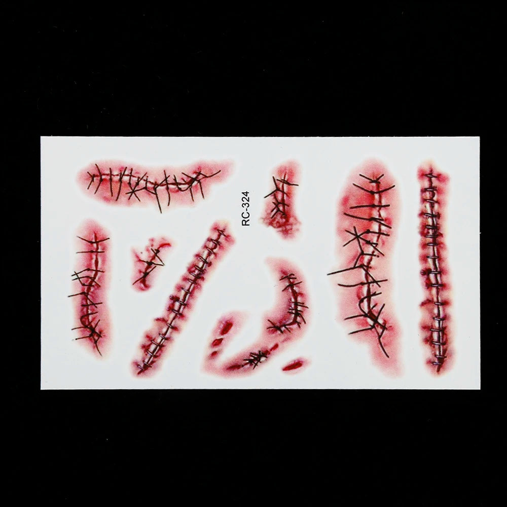 1/3/5PCS Halloween Tattoo Sticker Realistic Terror Wounds Temporary Scar Waterproof