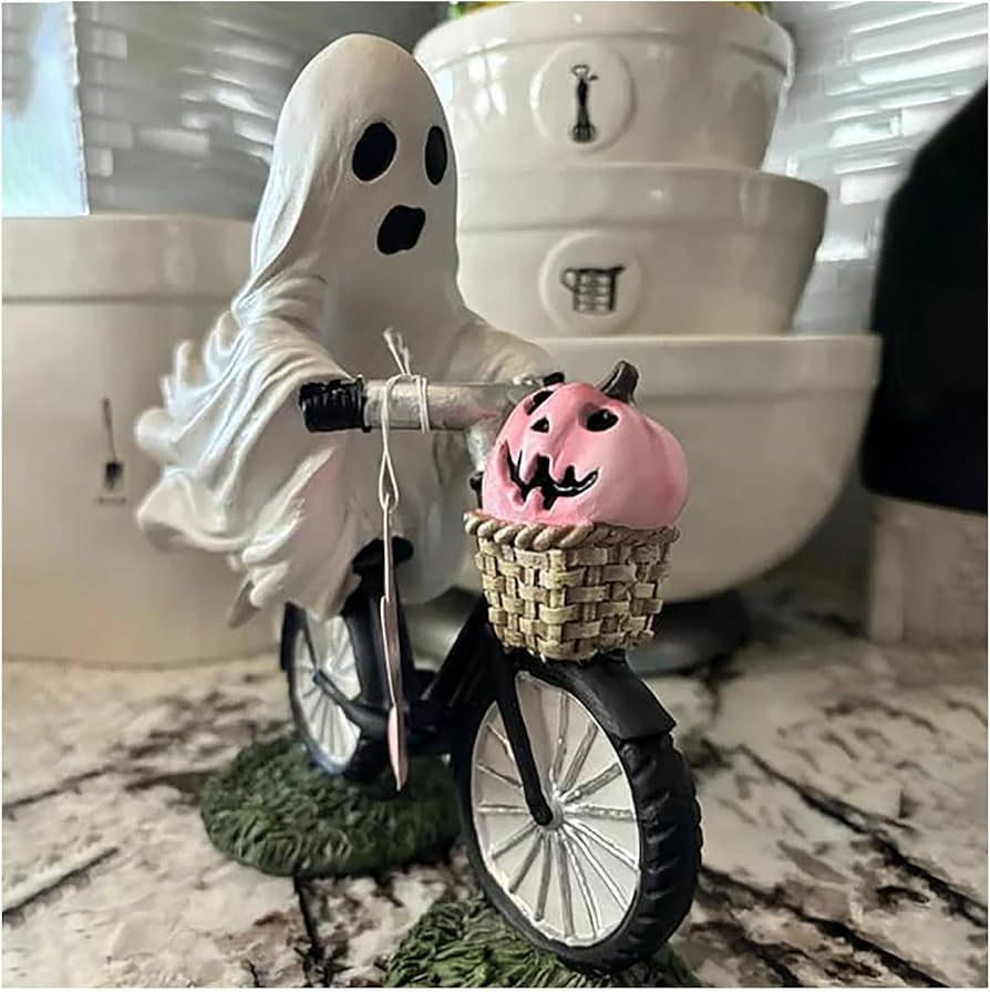 Halloween Ghost Walking Dog Statue Cute Spooky Halloween Ornament Tabletop Decoration