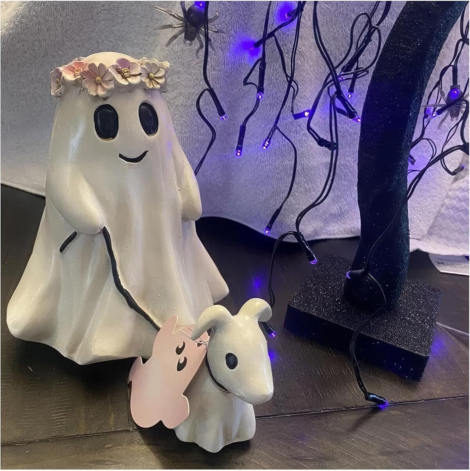 Halloween Ghost Walking Dog Statue Cute Spooky Halloween Ornament Tabletop Decoration