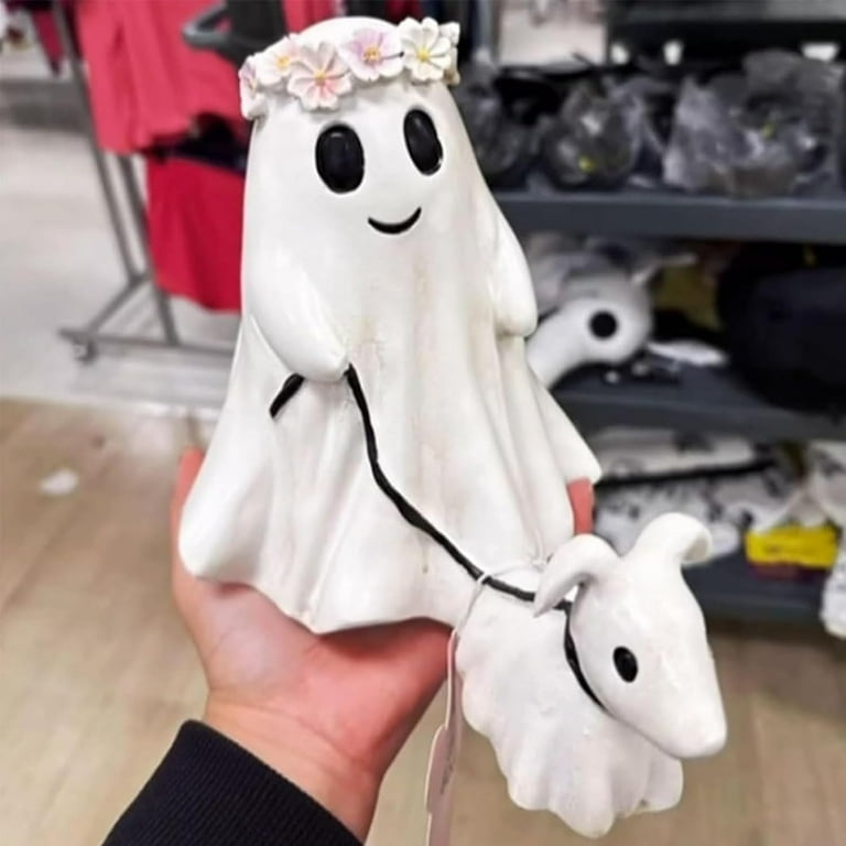 Halloween Ghost Walking Dog Statue Cute Spooky Halloween Ornament Tabletop Decoration