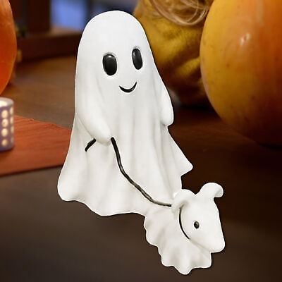 Halloween Ghost Walking Dog Statue Cute Spooky Halloween Ornament Tabletop Decoration